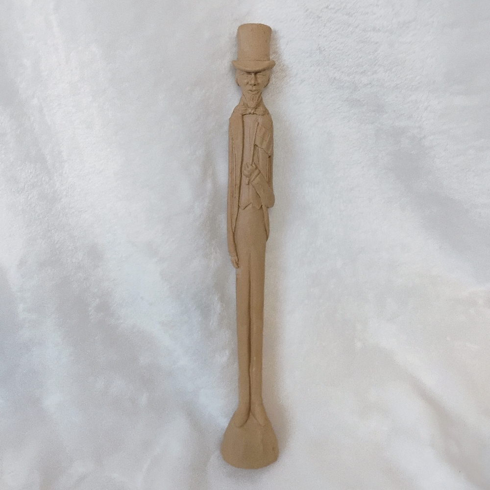 Tall Skinny Handmade Figurine Abe Lincoln Top Hat Clay Unique Decor Sculpture A